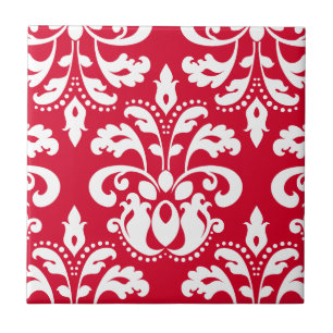 Azulejo De Cerâmica Damasco elegante vermelho e branco do Natal
