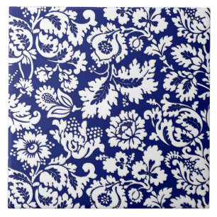 Azulejo De Cerâmica Damasco floral, azuis cobaltos & branco de William
