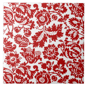 Azulejo De Cerâmica Damasco floral de William Morris, vermelho escuro