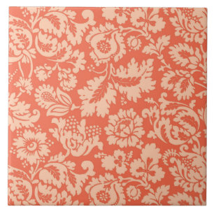 Azulejo De Cerâmica Damasco floral, pêssego e coral de William Morris