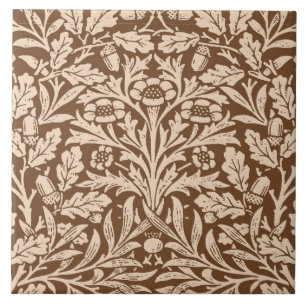 Azulejo De Cerâmica Damasco floral, Taupe e bege de Nouveau da arte