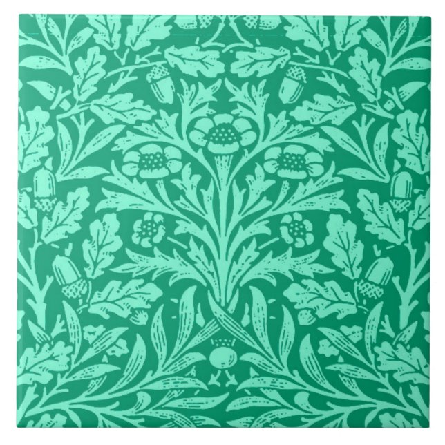 Azulejo De Cerâmica Damasco floral, turquesa e Aqua de Nouveau da arte (Frente)