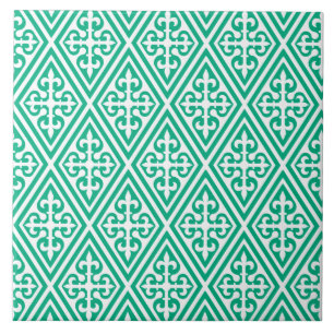Azulejo De Cerâmica Damasco medieval cruzado - Turquesa e Branco