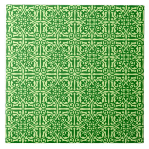 Azulejo De Cerâmica Damasco medieval Fleur-de-lis, verde pinho escuro