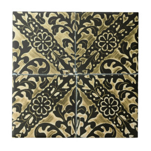Azulejo De Cerâmica Damasco Preto e Dourado