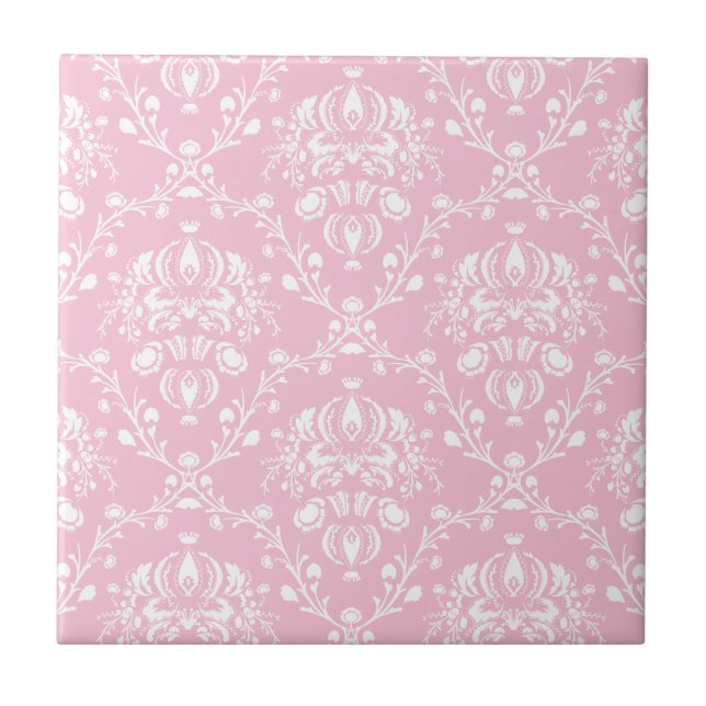 Azulejo De Cerâmica Damasco Rosa e Branco (Frente)