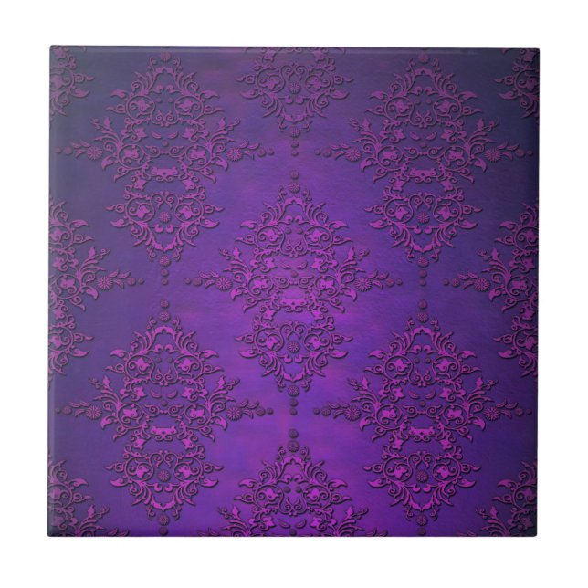 Azulejo De Cerâmica Damasco Roxo Vibrante do rico (Frente)