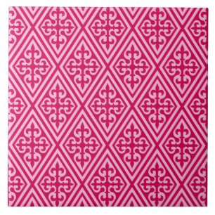 Azulejo De Cerâmica Damasco transversal medieval - rosa do fúcsia