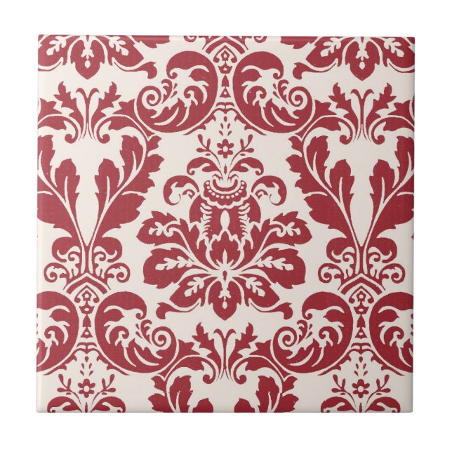 Azulejo De Cerâmica Damasco vermelho e branco do azulejo… (Frente)