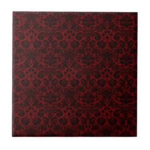 Azulejo De Cerâmica Damask Maroon Black