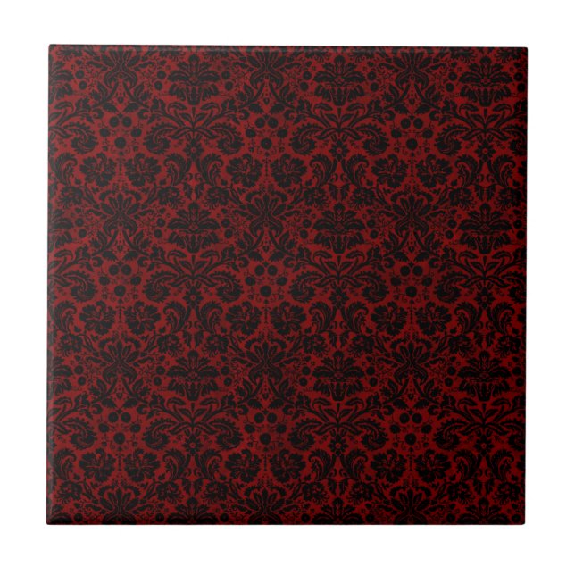 Azulejo De Cerâmica Damask Maroon Black (Frente)