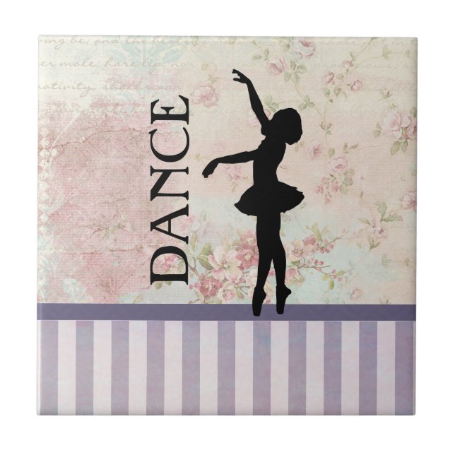 Azulejo De Cerâmica Dança - Ballerina Silhouette Vintage Fundo (Frente)
