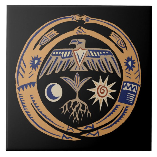 Azulejo De Cerâmica Dança da Chuva Tribal do Sudoeste (Frente)