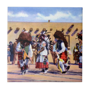 Azulejo De Cerâmica Dança do búfalo dos indianos do povoado indígen
