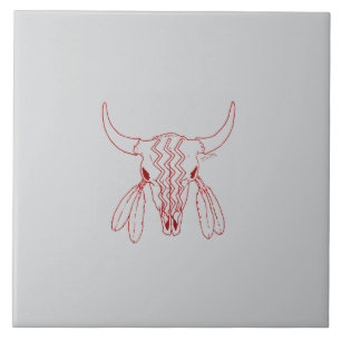 Azulejo De Cerâmica Dança do Fantasma Vermelho Búfalo cinza grande azu