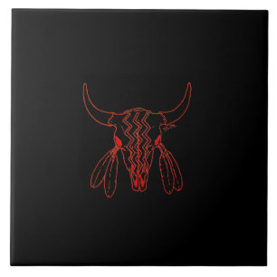 Azulejo De Cerâmica Dança do Fantasma Vermelho Búfalo preto grande azu