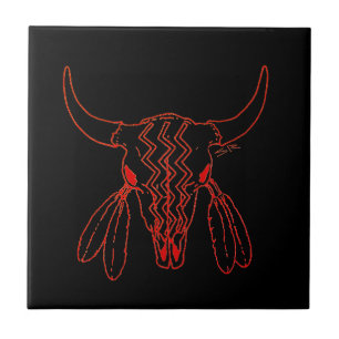 Azulejo De Cerâmica Dança do Fantasma Vermelho Búfalo preto pequeno az