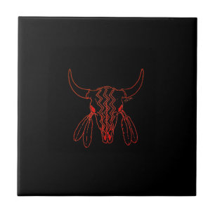 Azulejo De Cerâmica Dança do Fantasma Vermelho Búfalo preto pequeno az