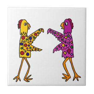 Azulejo De Cerâmica Dança Funky engraçada das galinhas