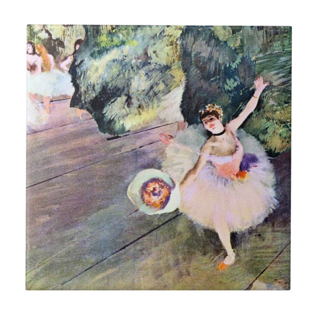 Azulejo De Cerâmica Dançarina com Buquê de Flores por Edgar Degas (Frente)