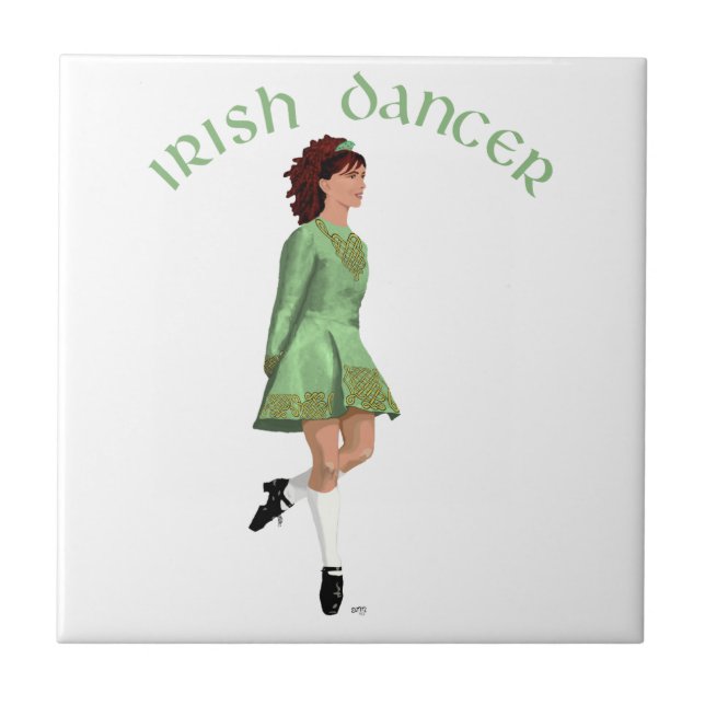 Azulejo De Cerâmica Dançarino Irlandês - Verde (Frente)