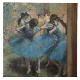 Azulejo De Cerâmica Dançarinos de Edgar Degas   no azul, 1890