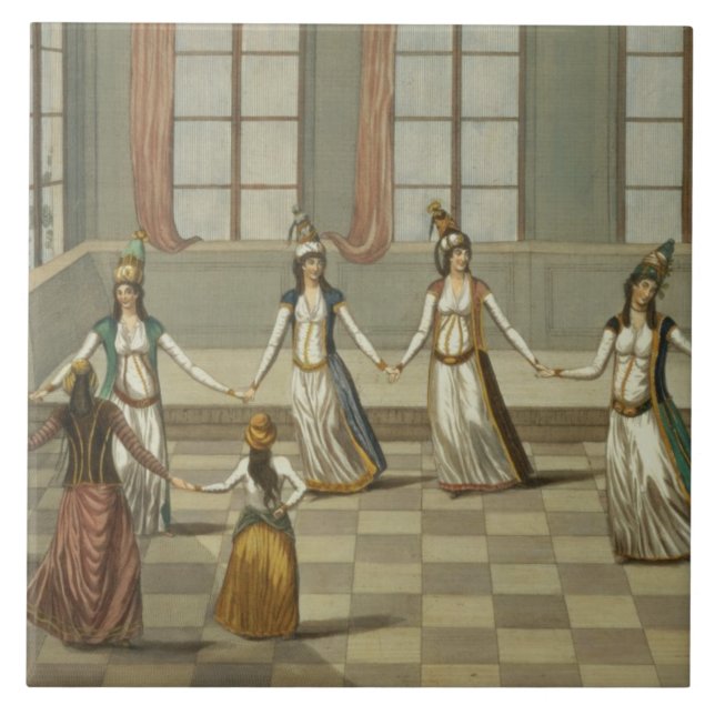 Azulejo De Cerâmica Dance de que é elegante com as mulheres gregas (Frente)