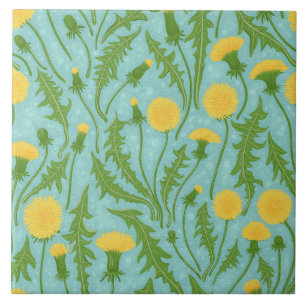 Azulejo De Cerâmica Dandeliões, verdes, amarelos e azuis
