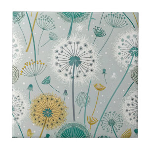 Azulejo De Cerâmica Dandelion Whimsical - Amarelo, Branco e Teal