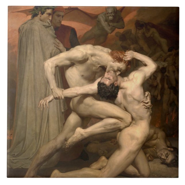 Azulejo De Cerâmica Dante e Virgil no Inferno (por Bouguereau) (Frente)