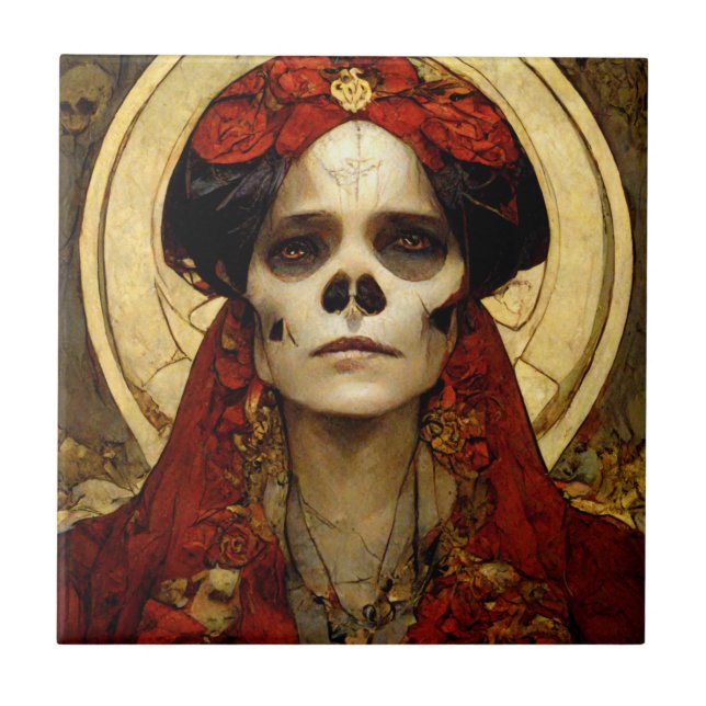 Azulejo De Cerâmica Dark Fantasy Gothic Skull Mulher 3 (Frente)