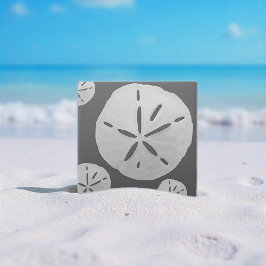 Azulejo De Cerâmica Dark Gray & White Tropical Beach Sand Dollar