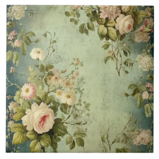 Azulejo De Cerâmica Dark Green Blush Rose 