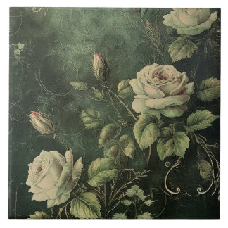 Azulejo De Cerâmica Dark Green Blush Rose 