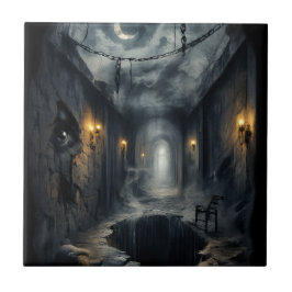 Azulejo De Cerâmica Dark Haunted fantasy Corridor with Moonlit Sky 