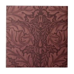 Azulejo De Cerâmica Dark Red Acanthus Leaves (por William Morris)