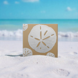Azulejo De Cerâmica Dark Tan & White Tropical Beach Sand Dollar