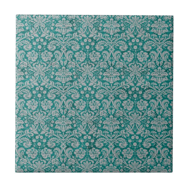 Azulejo De Cerâmica Dark Teal Damask (Frente)