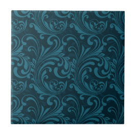 Azulejo De Cerâmica Dark teal floral damask pattern