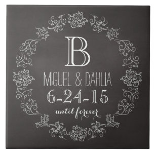 Azulejo De Cerâmica Data de Casamento do Monograma Personalizado