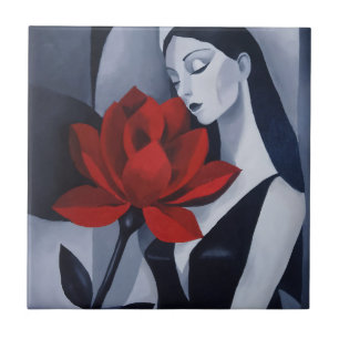 Azulejo de Cerâmica de Arte Moderna Mulher com Ros