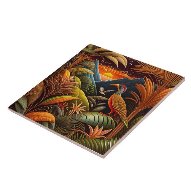 Azulejo de cerâmica de aves tropicais (Lateral)