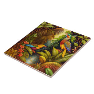 Azulejo de cerâmica de aves tropicais