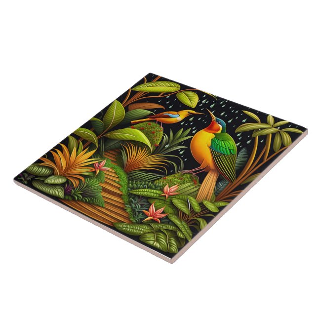 Azulejo de cerâmica de aves tropicais (Lateral)