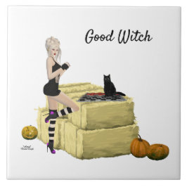 Azulejo de cerâmica de bruxas loiras