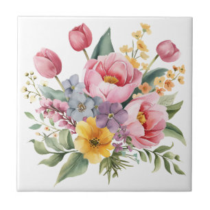 Azulejo de cerâmica de Buquê Floral multicolorido