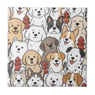 Azulejo de Cerâmica de Cachorrinho Fofo e Hidrante