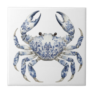 Azulejo de Cerâmica de Caranguejo Floral Azul