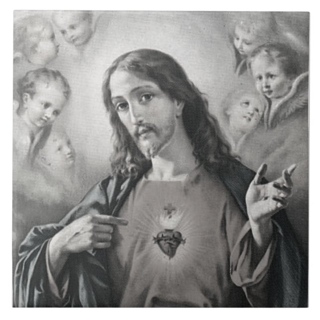 Azulejo de cerâmica de coração sagrado (Frente)