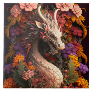 Azulejo de Cerâmica de Dragão Floral